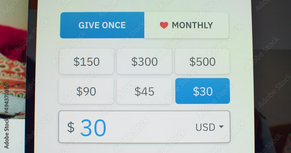 Macro video shot of cursor clicking button with donation on device screen. Faceless person sending money to charity online on website. Mock up digital banking application concept Macro video shot of cursor clicking button with donation on device screen. Faceless person sending money to charity online on website. Mock up digital banking application concept