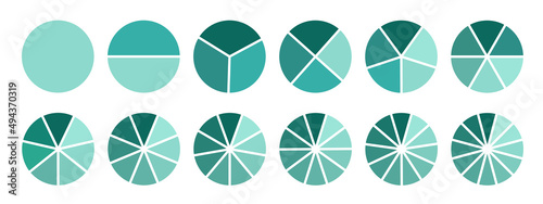 Set of segmented circles isolated on white background. A different number of sectors divides the circle into equal parts.