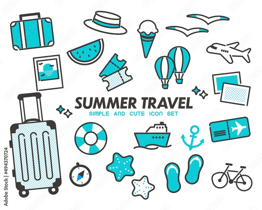 シンプルでかわいい夏の旅行のアイコンベクターイラスト素材 バカンス 夏休み Stock Vektorgrafik Adobe Stock