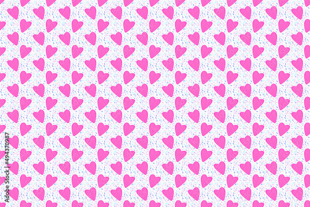 Seamless multicolored doodle heart pink pattern,for Valentine's Day,white background