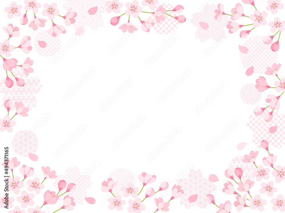 桜の花とピンクの和柄の飾りのフレーム