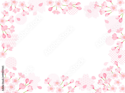 桜の花とピンクの和柄の飾りのフレーム