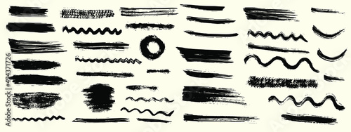 Grunge vector dry paint brush strokes. Isolated, hand drawn collection