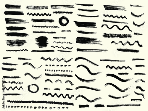 Grunge vector dry paint brush strokes. Isolated, hand drawn collection