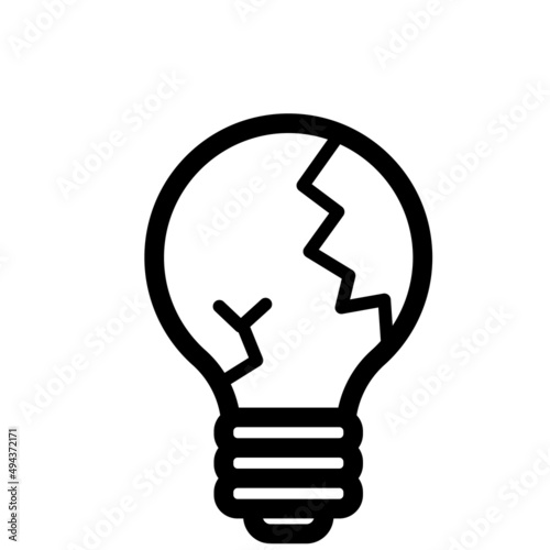 ヒビが割れて壊れた電球のシンプルなアイコンイラスト