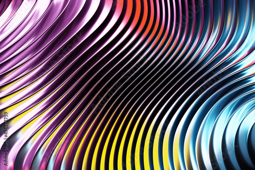 3d Illustration rows of blue, pink, purple line . Geometric background, weave pattern.