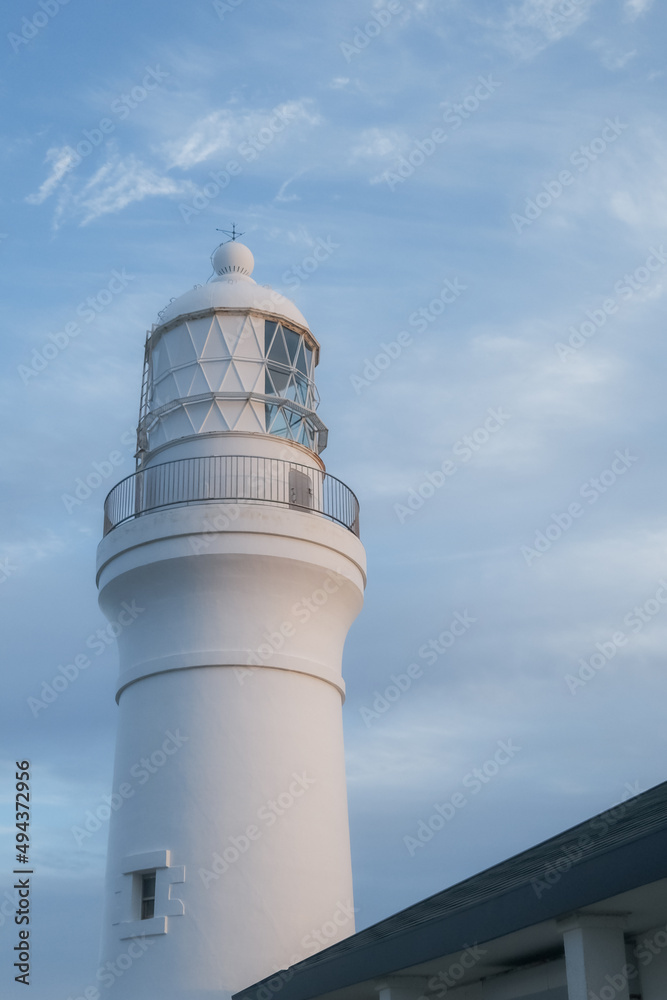 Panoramic view of White tower and latern, Omaesaki Lighthouse with blue sky background at Omaezaki, Japan.