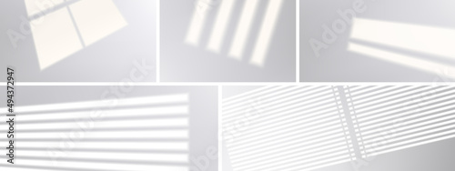 Window shadows on wall, floor or ceiling, realistic light blinds. Overlay effect, jalousie shade on white background. Soft sunlight in room or office, graphic design mockup, 3d vector illustration