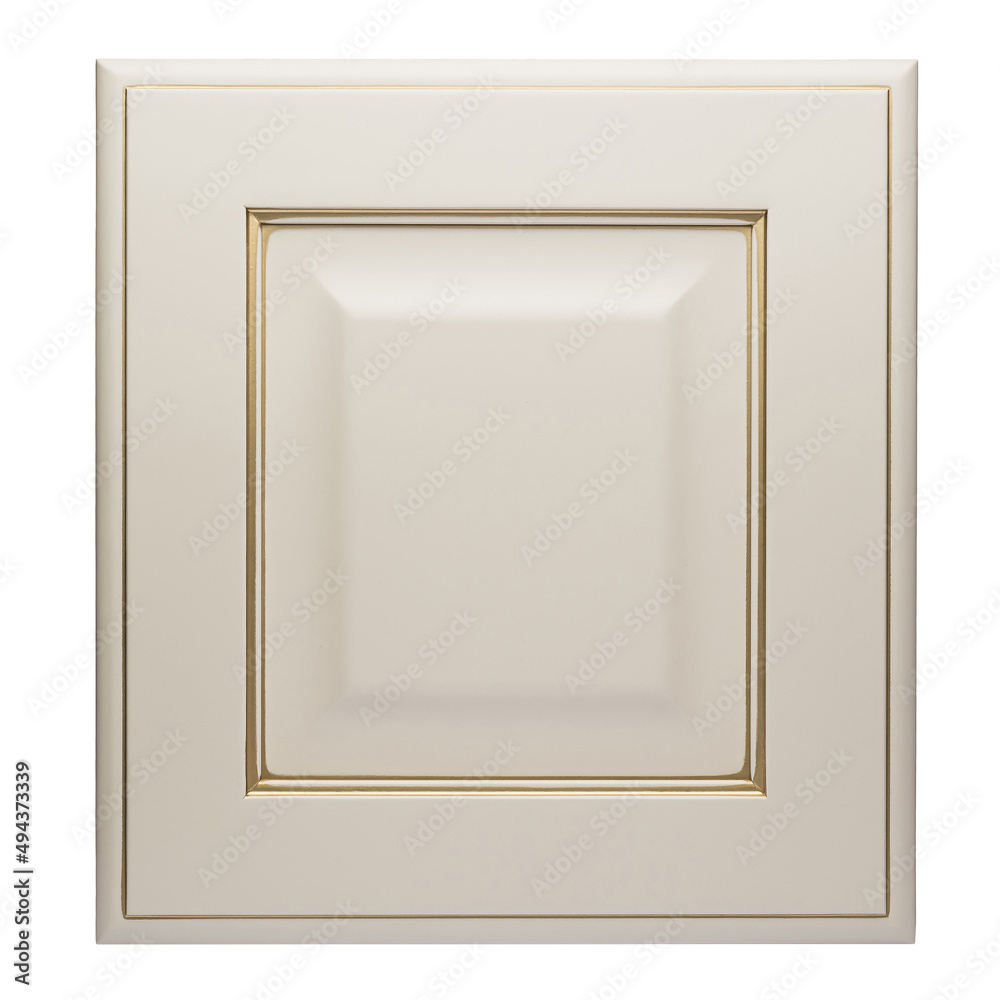 Wooden facade for kitchen furniture on a white isolated background. Decorative element for furniture.