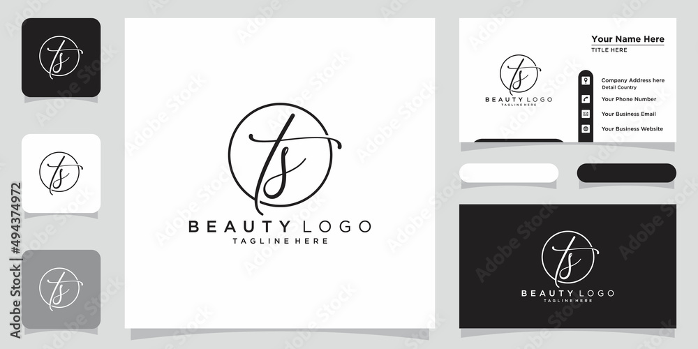 TS Initial handwriting logo vector with business card design Stock ...