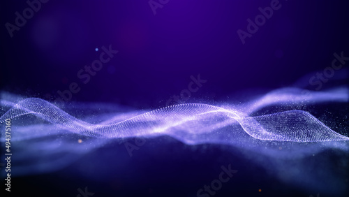 Digital Purple particles, Wave smooth flowing with lighting abstract background, Digital cyberspace. 3d rendering © KanawatTH
