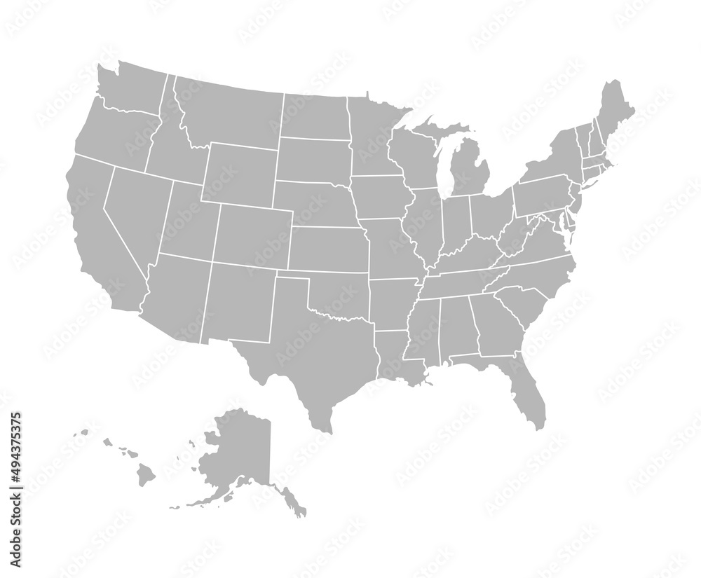 Political map of the USA. All states of the America in gray color. Vector illustration.