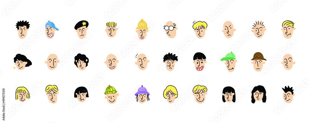 set of various head for profil picture or avatar. cute human character ...