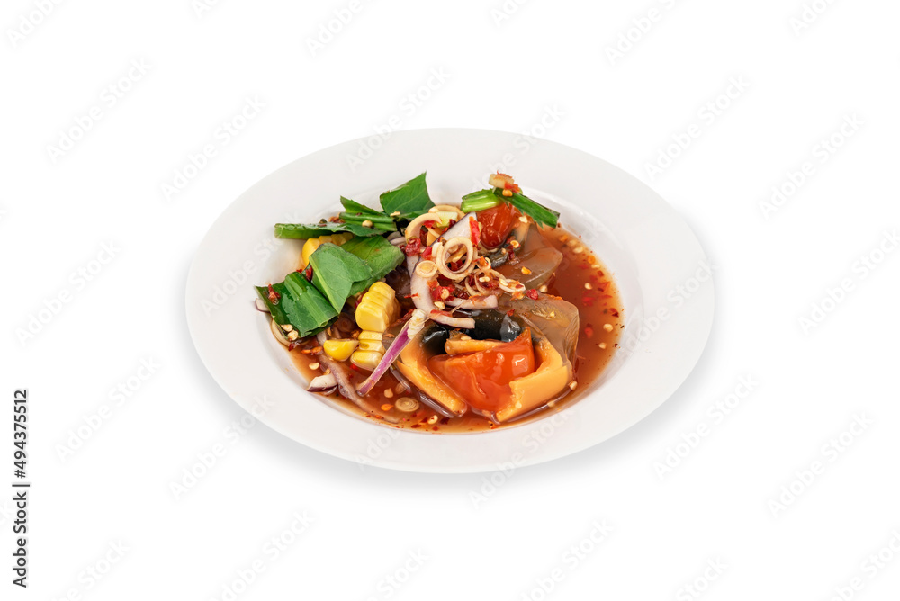 spicy seafood salad on dish spicy seafood salad on dish