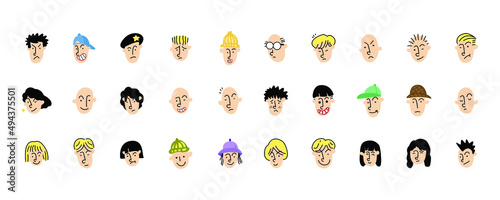 set of various head for profil picture or avatar. cute human character for emoticon. hand drawn vector illustration design. head of people in diversity