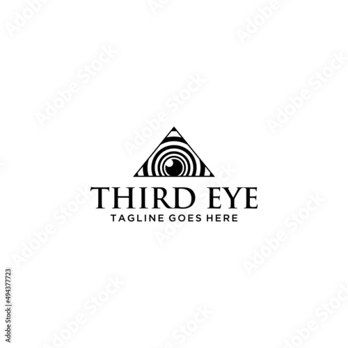 All seeing eye in delta triangle. Pyramid and freemasonry logo design