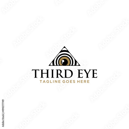 All seeing eye in delta triangle. Pyramid and freemasonry logo design