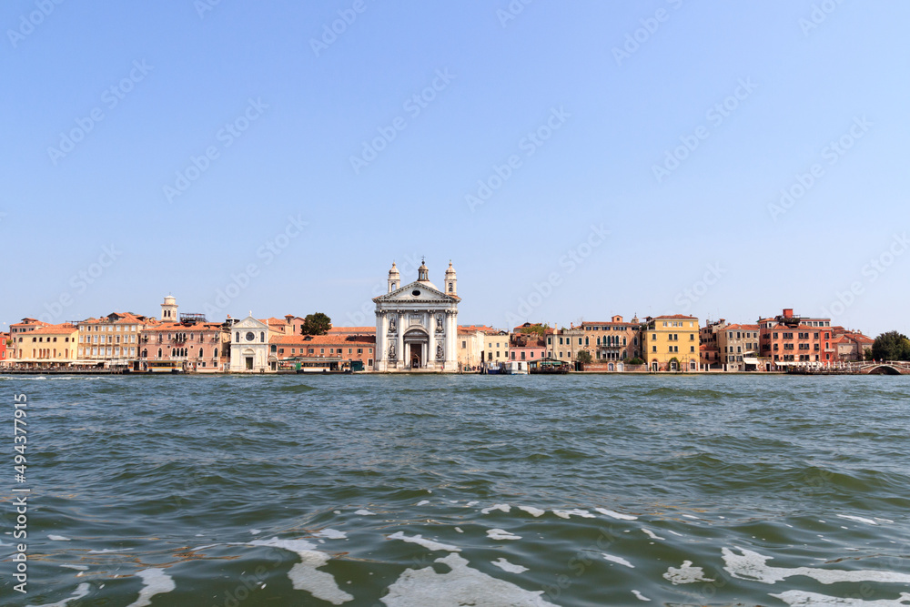 Panorama with church Gesuati (Santa Maria del Rosario) and Giudecca Canal in Venice, Italy