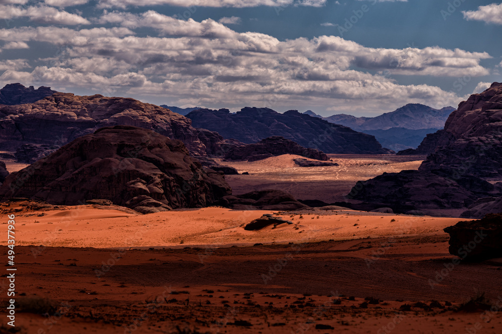 An outstanding desert-mountain landscape. Wadi Rum Protected Area, Jordan. An outstanding desert-mountain landscape. Wadi Rum Protected Area, Jordan.