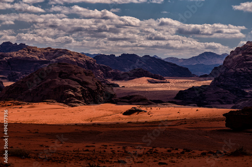 Fototapeta Naklejka Na Ścianę i Meble -  An outstanding desert-mountain landscape. Wadi Rum Protected Area, Jordan.