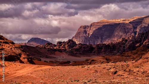 An outstanding desert-mountain landscape. Wadi Rum Protected Area, Jordan.