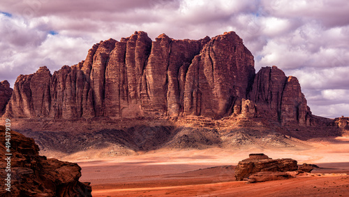 An outstanding desert-mountain landscape. Wadi Rum Protected Area  Jordan.