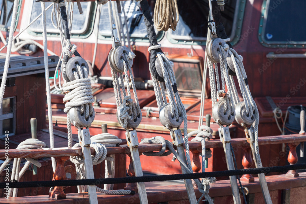ropes on an old vessel, sailing