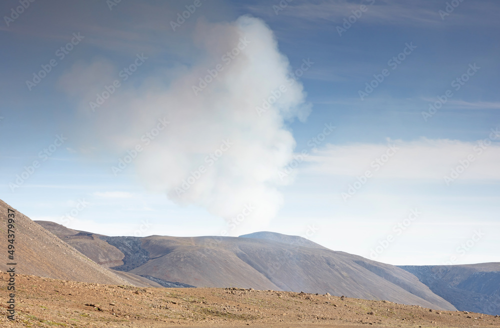 Fagradalsfjall volcano spitting smoke