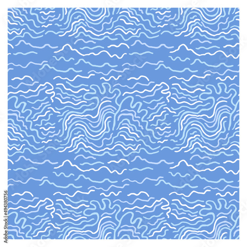 Seamless pattern with blue waves. Design for backdrops with sea, rivers or water texture. Repeating texture. Figure for textiles. © Dzianis