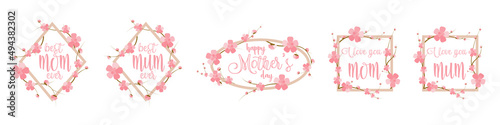 Mother day frame set with pink cherry flowers. Mom and Mum versions template. Cute layout for sale banner.