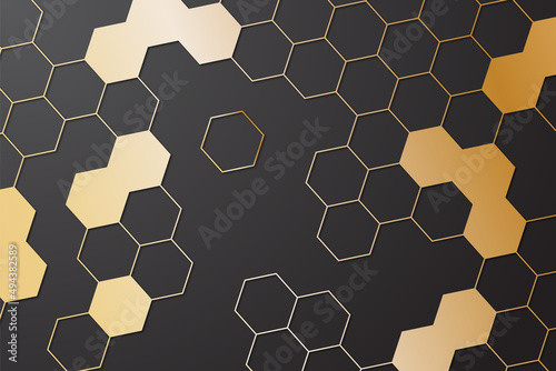 Fototapeta Naklejka Na Ścianę i Meble -  Gold hexagon pattern on black background