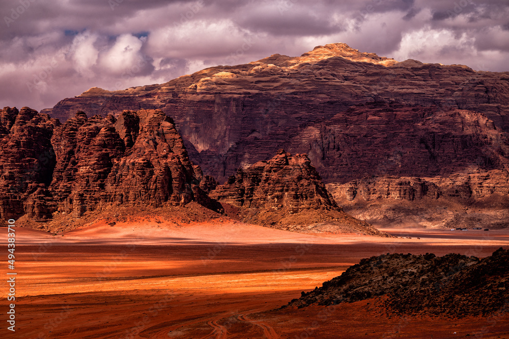 Fototapeta premium An outstanding desert-mountain landscape. Wadi Rum Protected Area, Jordan.