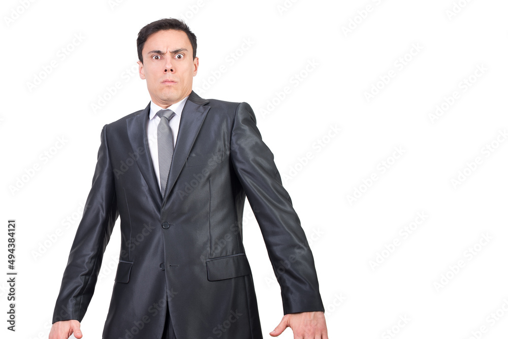 Surprised man in suit looking at camera Surprised man in suit looking at camera