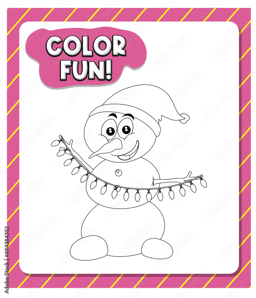 Fototapeta premium Worksheets template with color fun! text and snowman outline