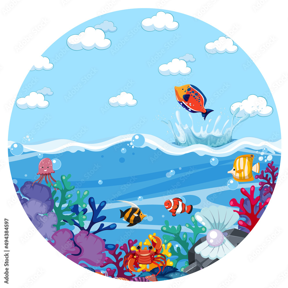 Fototapeta premium A water splash scene with fish on white background