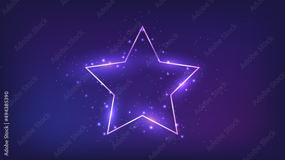 Neon frame in star form with shining effects Neon frame in star form with shining effects