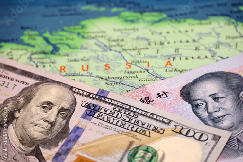 Wallpaper Mural Chinese yuan and US dollar on the map of Russia. Concept of economic cooperation between the Beijing and Moscow during american sanctions due conflict in Ukraine Torontodigital.ca