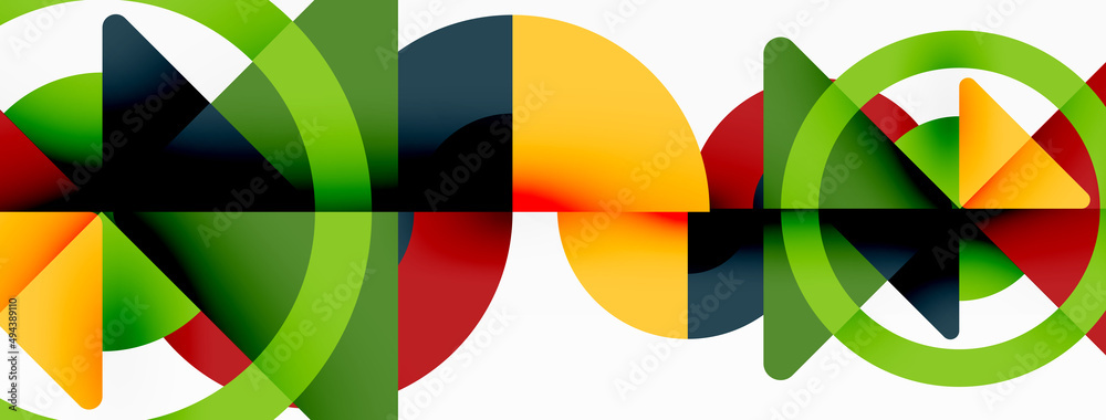 Fototapeta premium Creative geometric wallpaper. Minimal abstract background. Triangles and circles composition vector illustration for wallpaper banner background or landing page