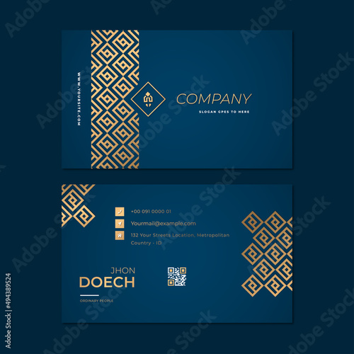 Simple beautiful dark blue nad gold business cards