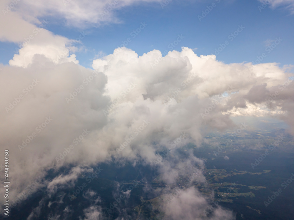 High flight in the mountains of the Ukrainian Carpathians. Aerial drone view.