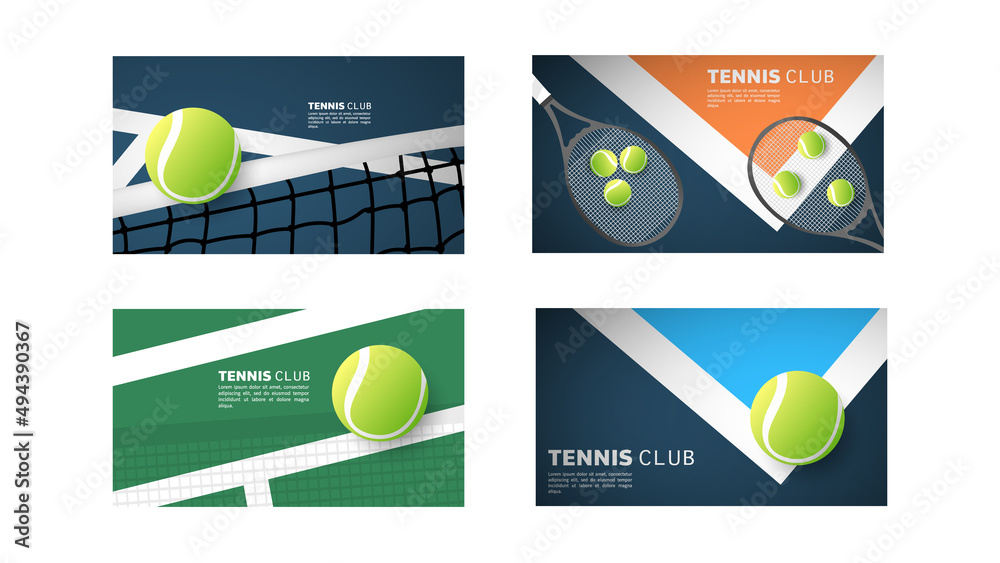 Vecteur Stock Set Tennis background for content online , Tennis ball on the  on the white net in blue tennis court , Illustrations for use in online  sporting events , Illustration Vector
