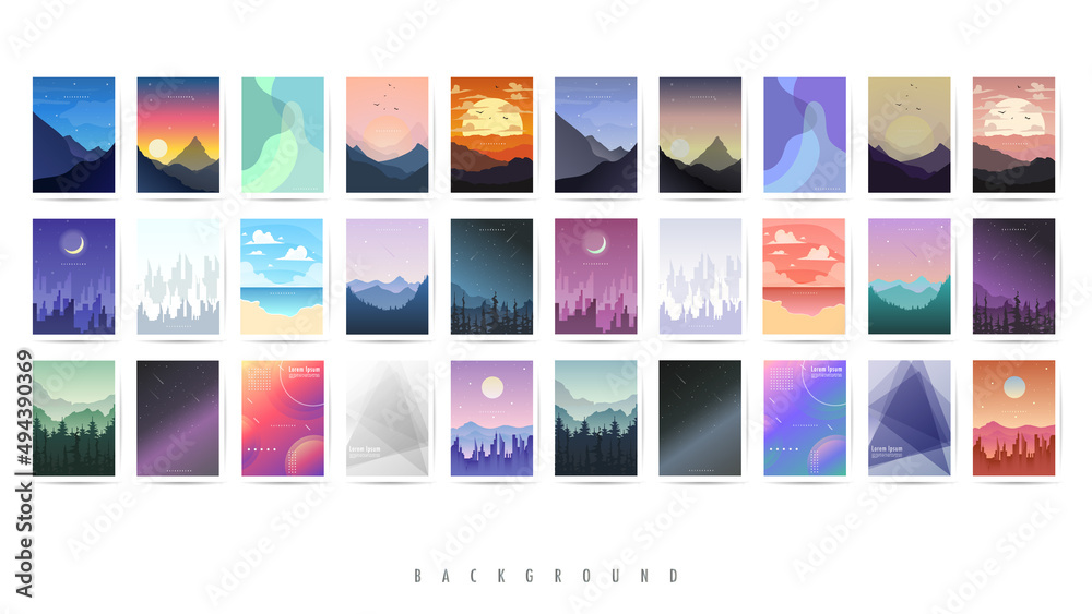 Set Landscape vector illustrations season, Flat design minimal style, wallpaper season template , illustration Vector EPS 10