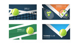 Set Tennis background for content online , Tennis ball on the on the white net in blue tennis court , Illustrations for use in online sporting events , Illustration Vector EPS 10
