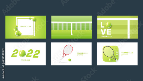 Set Tennis background for content online , Tennis ball on the on the white net  in blue tennis court , Illustrations for use in online sporting events , Illustration Vector  EPS 10