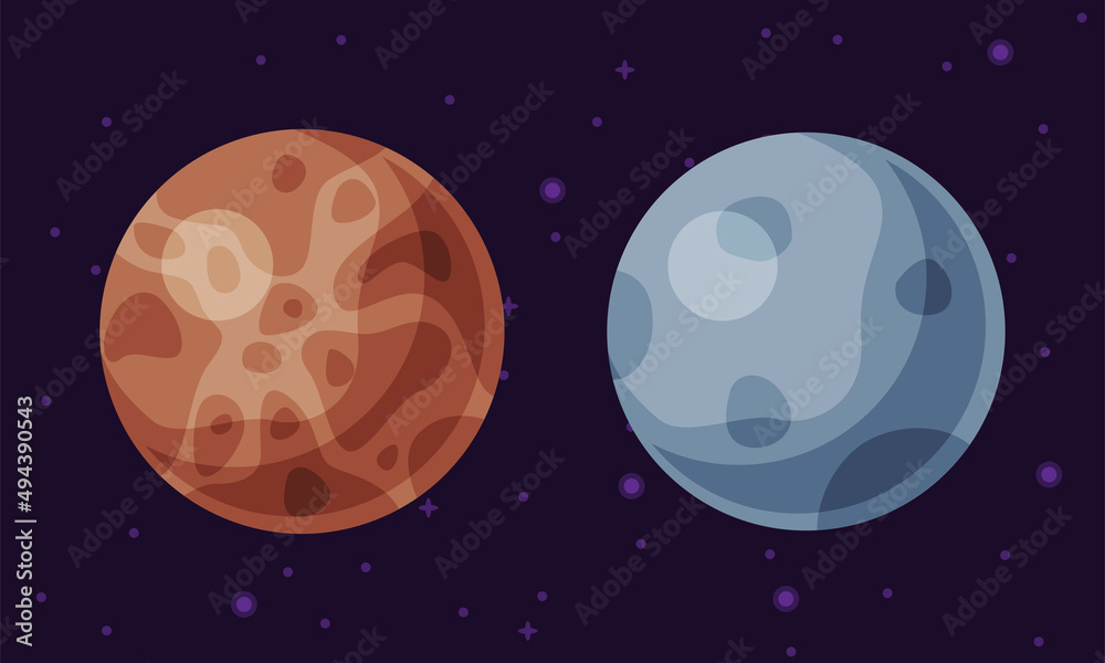 Solar system planets. Mercury and Neptune vector illustration