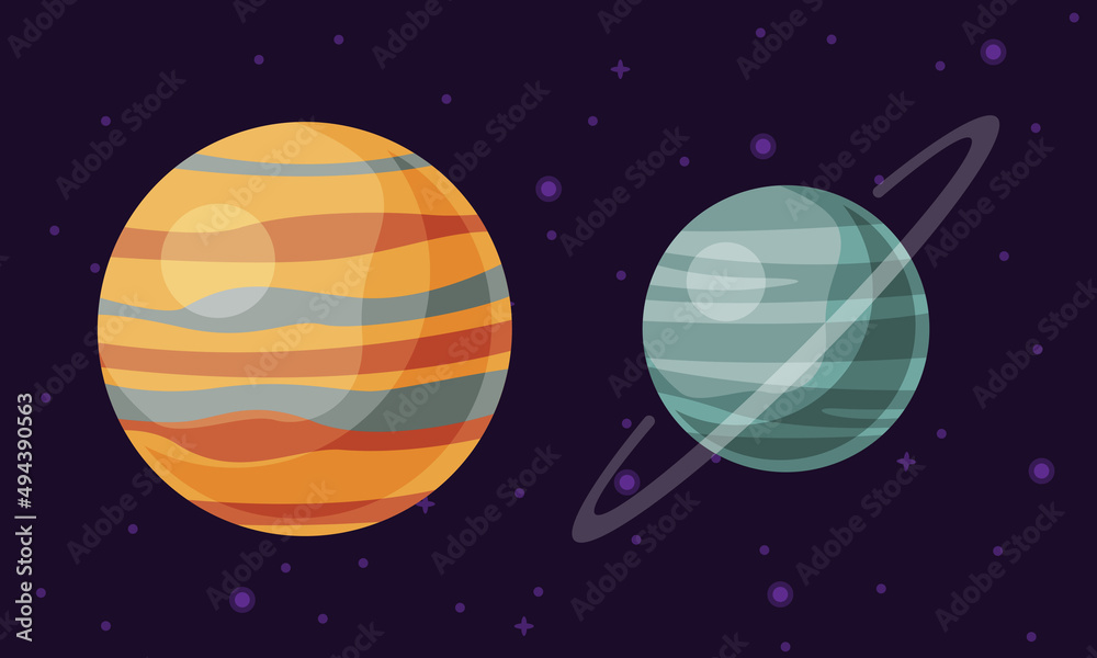 Solar system planets. Uranus and Jupiter vector illustration