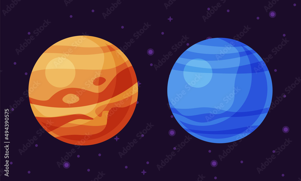 Solar system planets. Venus and Neptune vector illustration