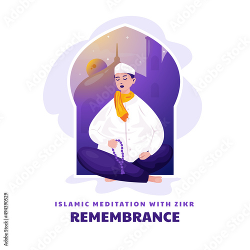 Islamic meditation of zikr or remembrance worship illustration photo