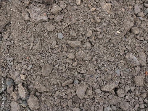 earthen background with large crumbly clods full frame, loosened soil close-up as a natural texture, textured farmer's black soil of plowed land, texture of fertile soil