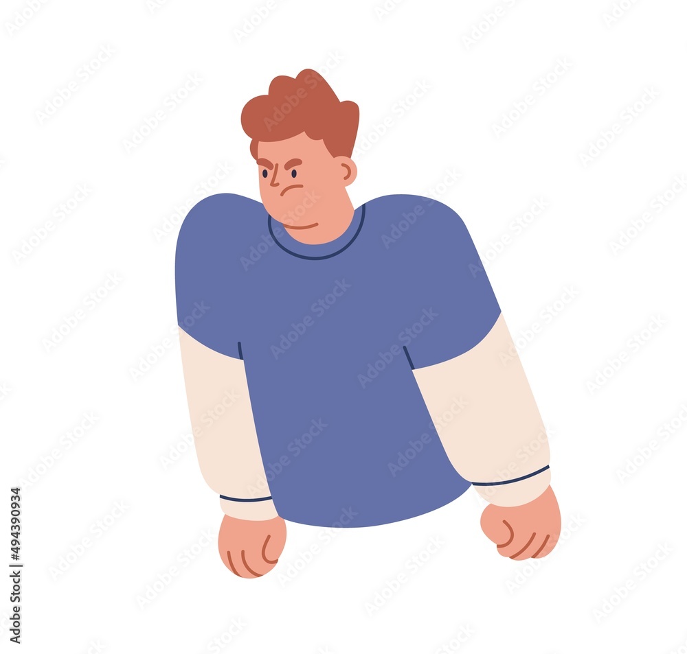Angry furious person with bad temper. Aggressive negative emotions of anger, rage, irritation. Tensed man with annoyed irritated face expression. Flat vector illustration isolated on white background Angry furious person with bad temper. Aggressive negative emotions of anger, rage, irritation. Tensed man with annoyed irritated face expression. Flat vector illustration isolated on white background